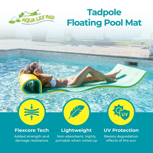 Tapis de piscine flottant simple pour adulte en mousse Lily Pad Tadpole Aqua, vert/jaune