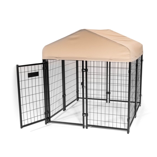 LUCKY DOG  Stay Series Studio Jr. 4X4X4.3 Ft Roofed Steel Frame Dog Kennel, Khaki