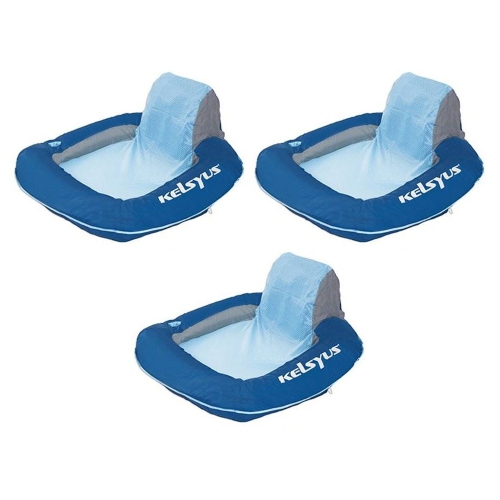 KELSYUS  Floating Pool Lounger Inflatable Chair W/ Cup Holder (3 Pack) In Blue