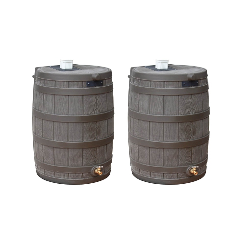 Good Ideas Rain Wizard 50 Gallon Rain Barrel Water Collector, Oak