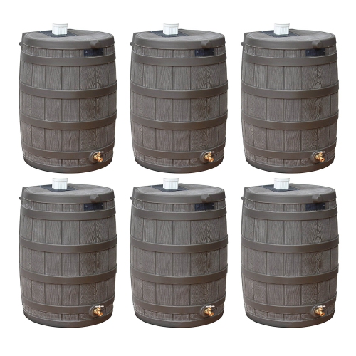 GOOD IDEAS  Rain Wizard 50 Gal Plastic Rain Barrel Water Collector, Oak (6 Pack)