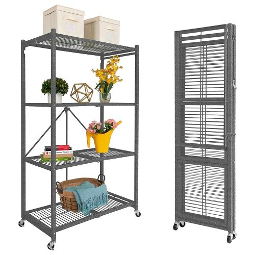 Origami 4 Tier Multipurpose Folding Storage Organizing Rack with Wheels