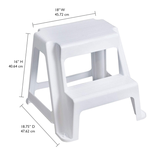Gracious Living 16" Plastic 2 Step Portable Garage Home & Kitchen Stool, White