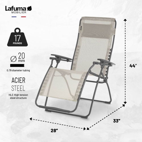 Lafuma – Fauteuil inclinable en acier encadré pour l’extérieur Futura Zero Gravity, gris saisit