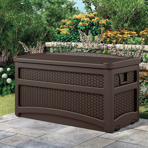 SUNCAST  Dbw7500 73 Gallon Outdoor Patio Storage Chest With Handles & Seat, Java This a great storage chest for the value and looks great in the yard