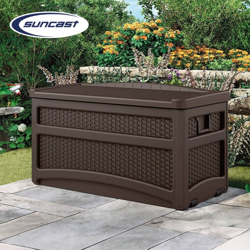 Suncast DBW7500 73 Gallon Outdoor Patio Storage Chest with Handles & Seat, Java
