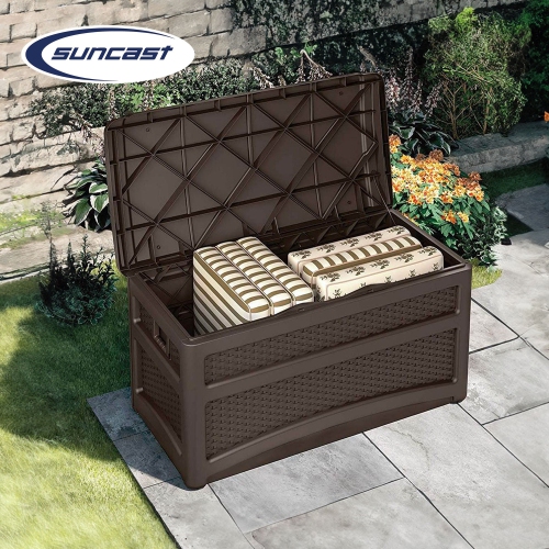 Suncast DBW7500 73 Gallon Outdoor Patio Storage Chest with Handles & Seat, Java