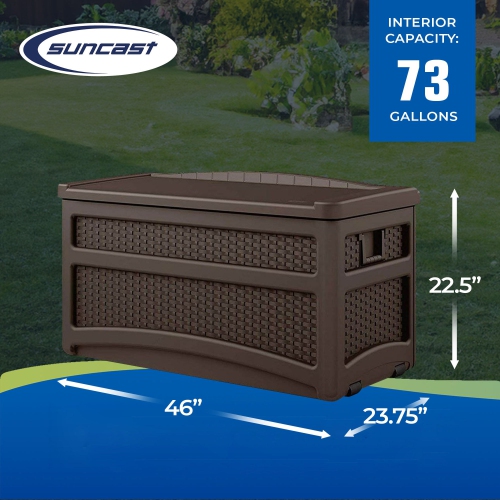 Suncast DBW7500 73 Gallon Outdoor Patio Storage Chest with Handles & Seat, Java