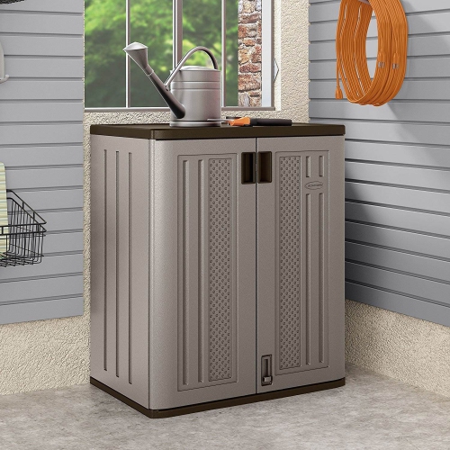 Suncast 9 Cu Ft Heavy Duty Resin Garage Base Storage Cabinet, Platinum