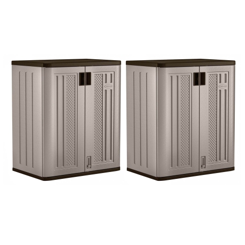 Suncast 9 Cu Ft Heavy Duty Resin Garage Base Storage Cabinet, Platinum