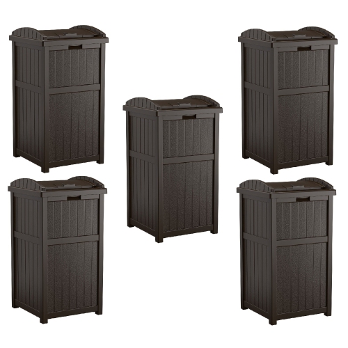 SUNCAST  Hideaway Outdoor Patio 33 Gallon Garbage Waste Trashcan Bin, (5 Pack)