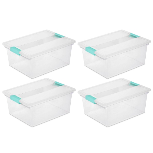 Sterilite Deep Plastic Stackable Storage Bin w/ Clear Latch Lid, Clear