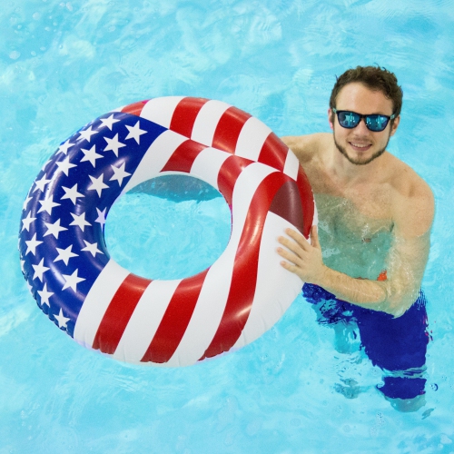Swimline 36 Inch Inflatable American Flag Swimming Pool Tube Float