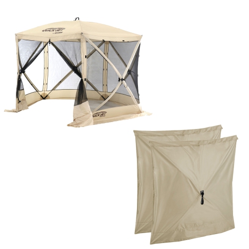 CLAM Quick Set Venture Canopy with Clam Quick Set Screen Hub Tent, Tan