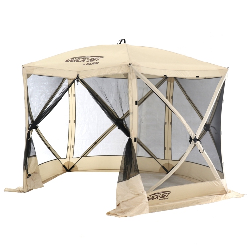 CLAM Quick Set Venture Canopy with Clam Quick Set Screen Hub Tent, Tan