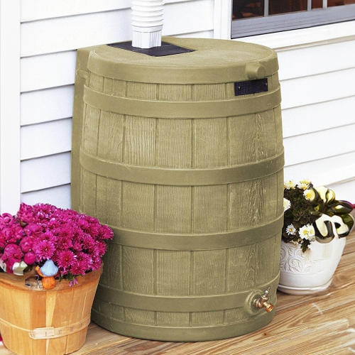 Good Ideas Rain Wizard 50 Gallon Rain Barrel Water Collector, Khaki