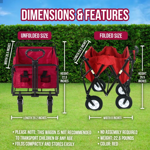 Mac Sports Collapsible Folding Outdoor Utility Garden Camping Wagon Cart, Red