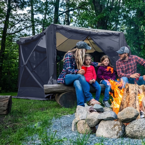 Abri à toit extérieur portatif de 12,5 x 12,5 pi Pavilion à montage rapide, bleu