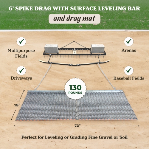 Yard Tuff 6' Spike Drag with Surface Leveling Bar and Drag Mat for ATV/UTVs