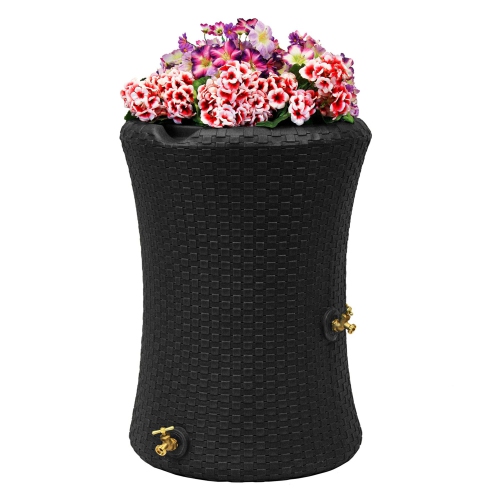 Good Ideas Impressions 50 Gal Nantucket Rain Barrel Planter, Black