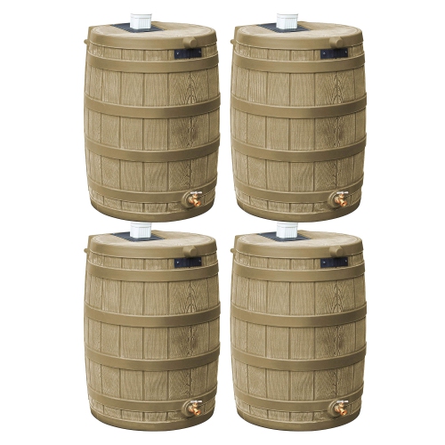 Good Ideas Rain Wizard 50 Gallon Plastic Barrel Water Collector, Khaki