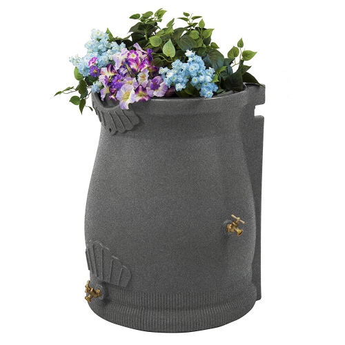 Good Ideas Rain Wizard 50 Gallon Plastic Rain Barrel Urn, Light Granite
