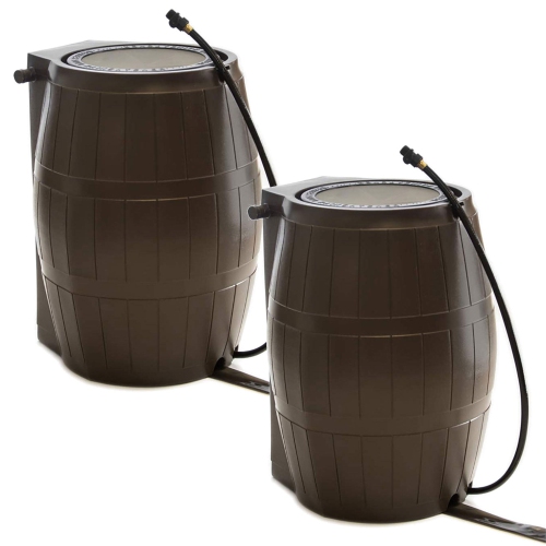 FCMP Outdoor 50-Gallon BPA Free Home Rain Water Catcher Barrel, Brown