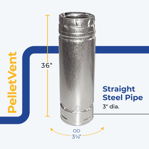 DuraVent PelletVent 36" L x 3" Diameter Double Wall Straight Steel Stove Pipe