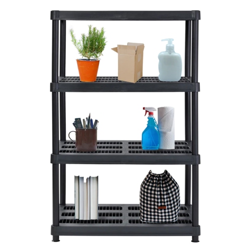 JUGGERNAUT STORAGE  56 Inch 4 Shelf Plastic Utility Shelving Storage Unit, Black