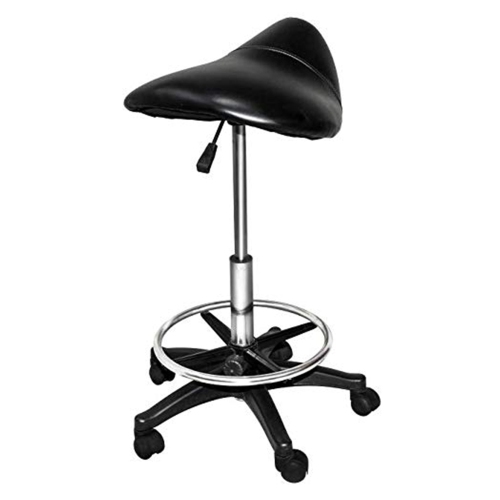 Chromium Professional Rotating Saddle Cutting Stool with Foam Cushions, Black