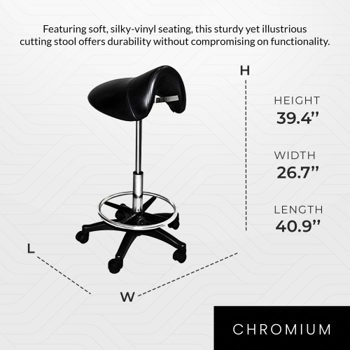 Chromium Professional Rotating Saddle Cutting Stool with Foam Cushions, Black