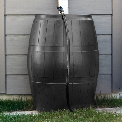 FCMP Outdoor 50-Gallon BPA Free Home Rain Water Catcher Barrel, Black