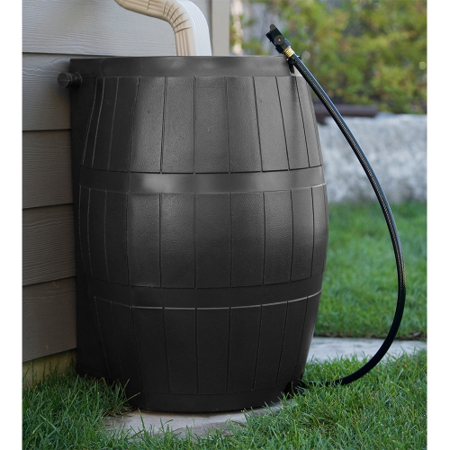 FCMP Outdoor 50-Gallon BPA Free Home Rain Water Catcher Barrel, Black