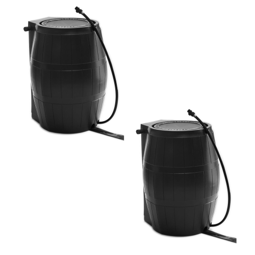 FCMP Outdoor 50-Gallon BPA Free Home Rain Water Catcher Barrel, Black
