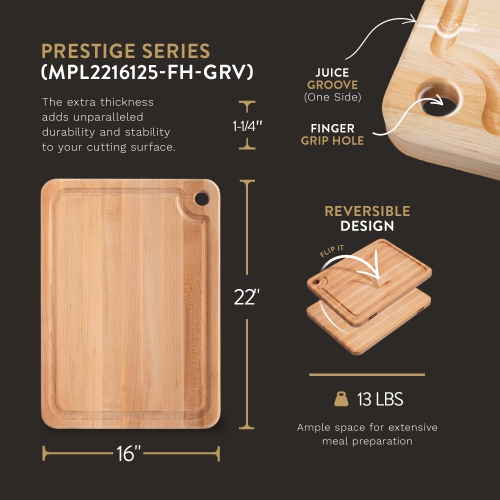 John Boos – planche à découper de cuisine Prestige en érable, grain de bois, 22 x 16 x 1,25 po