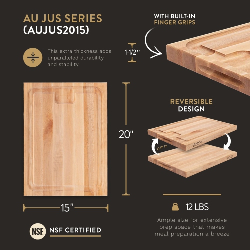 John Boos – planche à découper en érable au jus Groove, 20 x 15 x 1,5 po