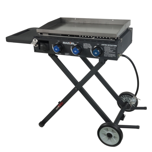 Razor Griddle Portable 3 Burner 30,000 BTU Gas Grill & Griddle Cart w/Side Shelf