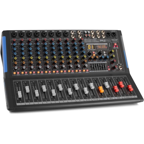 PYLE 12-Channel Bluetooth Studio Audio Mixer - DJ Sound Controller Interface with USB Drive for PC Recording Input, RCA, XLR Microphone Jack, 48V