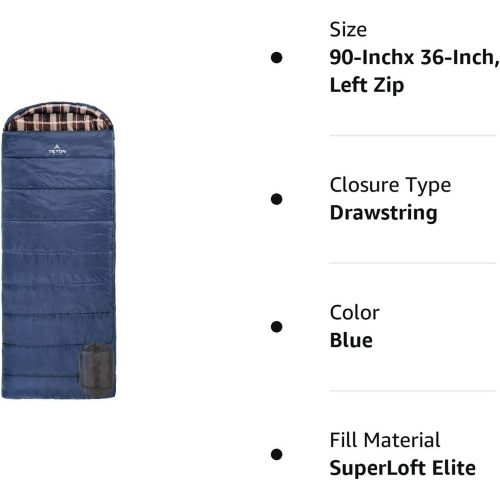 TETON Sports – Sac de couchage à fermeture à glissière à gauche Celsius XL -25 degrés pour le camping, bleu