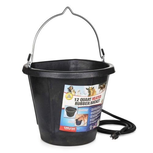 Farm Innovators FB-80R Rubber 3 Gallon Flat Back Heated Bucket, 70 Watt, Black