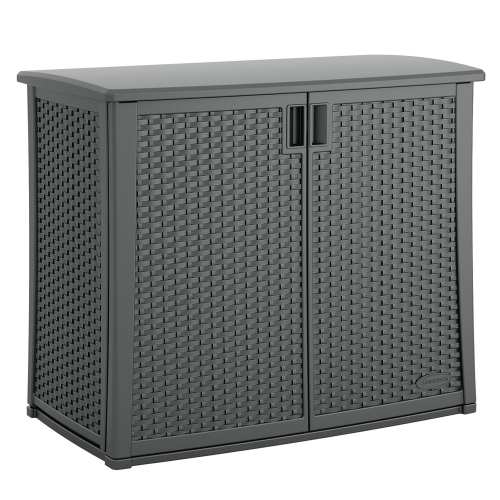 SUNCAST  Lockable Outdoor Cabinet Deck Storage Box W/ Adjustable Shelf, Cool In Gray Decent cabinet