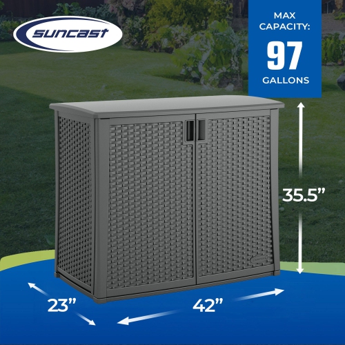 Suncast Lockable Outdoor Cabinet Deck Storage Box w/ Adjustable Shelf, Cool Gray