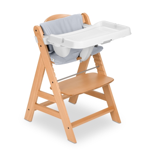 HAUCK  Alpha+ Grow Along Wooden High Chair W/white Tray Table & Grey Cushion Amazing High Chair Tray Table