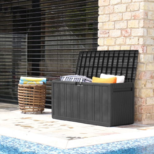Image 1 of 10.. Ram Quality Products Outdoor Backyard Patio Storage Deck Box, 71 Gallon, Gray