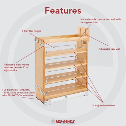 Rev-A-Shelf 8.75 Inch Pull Out Kitchen Cabinet Organizer Soft-Close, 448-BCSC-8C