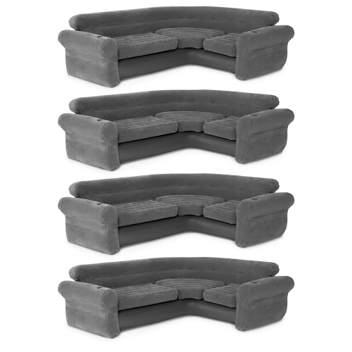 Intex Corner Sofa L-Shaped Inflatable Lounge Couch w/ Cupholders, Gray