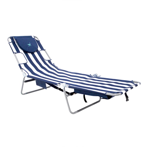 Ostrich Backpack Chaise Folding Lounge Chair w/Storage Bag, Navy Stripe