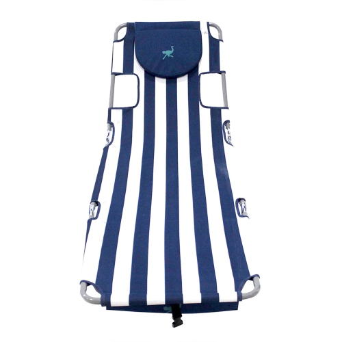 Ostrich Backpack Chaise Folding Lounge Chair w/Storage Bag, Navy Stripe