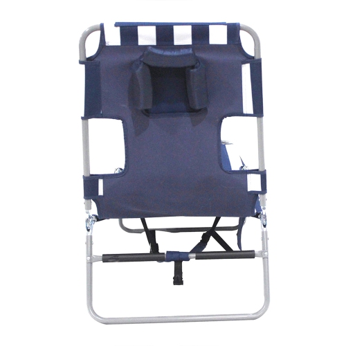 Ostrich Backpack Chaise Folding Lounge Chair w/Storage Bag, Navy Stripe