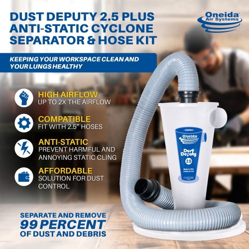 Oneida Air Systems Dust Deputy 2.5 Plus Anti-Static Cyclone Separator & Hose Kit